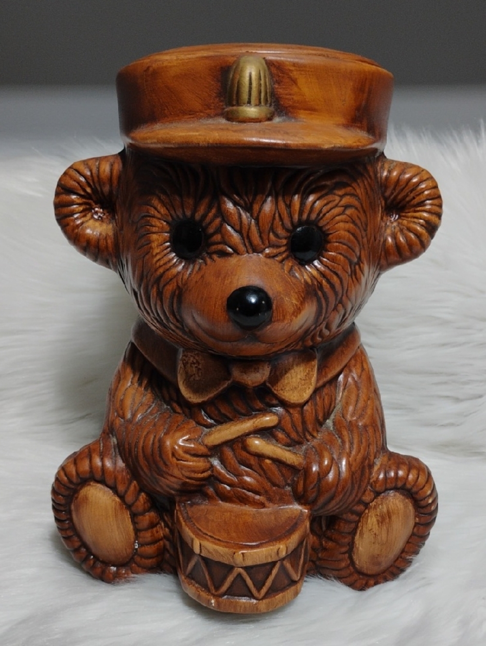 (C-60) Treasure Craft 1986 Teddy Bear Drummer Cookie Car